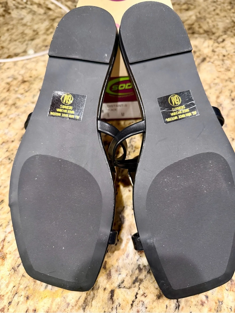 Soda Black Slide Sandals with Gold Oval Accent